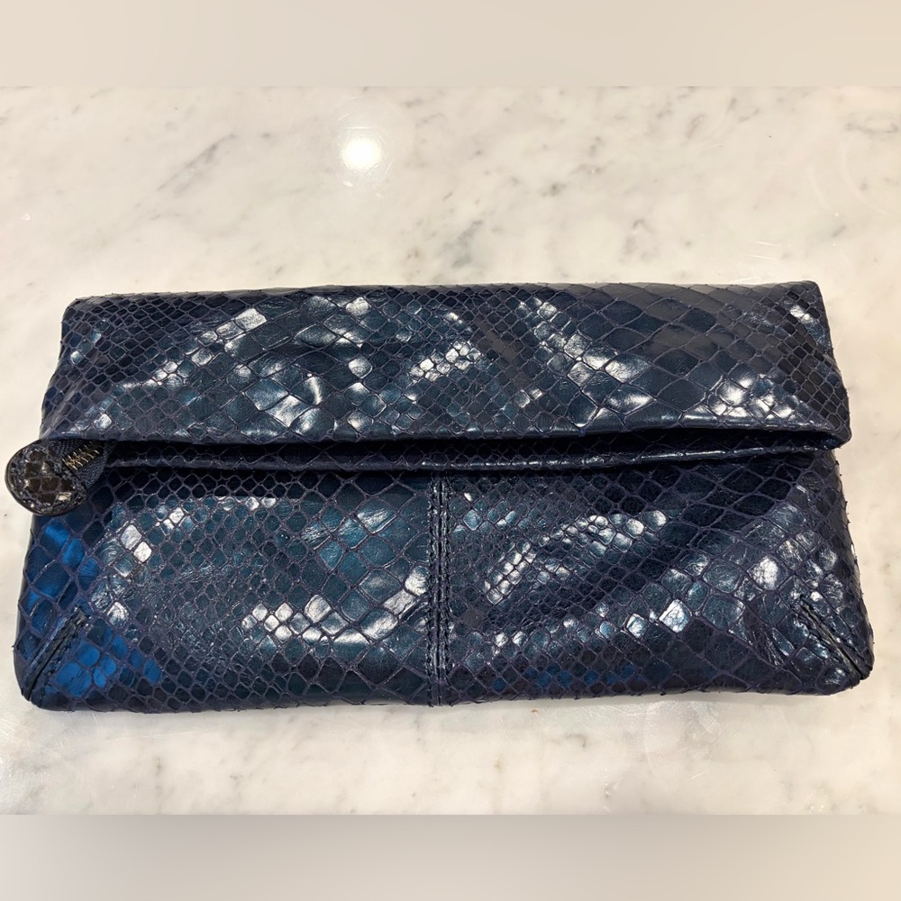 Club Monaco Fold-Over Python-Embossed Leather Clu… - image 3